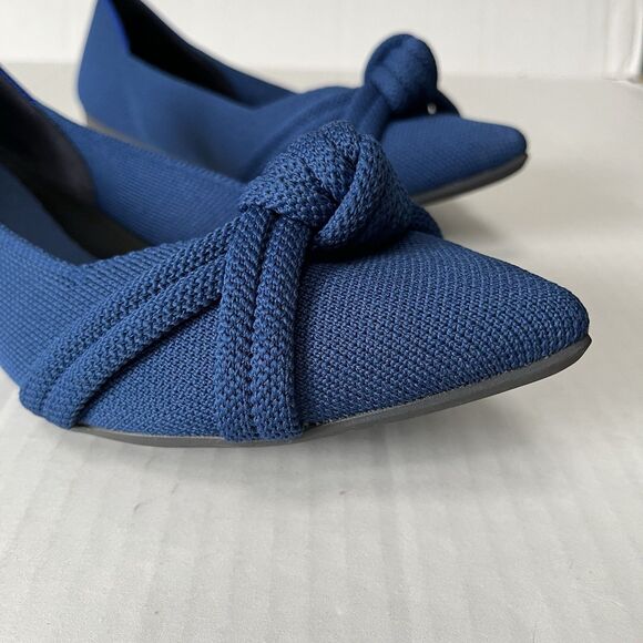 Rothy's The Knot Point II Ocean Blue Pointed Toe Knit Flats Knotted Bow Size 9.5 - Picture 3 of 16